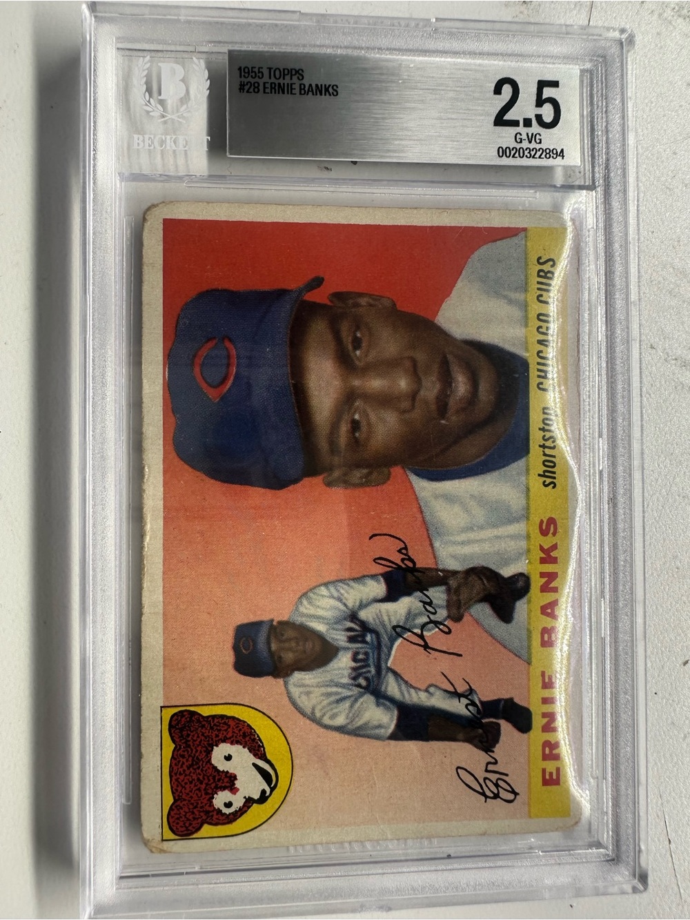 1955 Topps Ernie Banks #28 Beckett 2.5 HOF Chicago Cubs Vintage Star